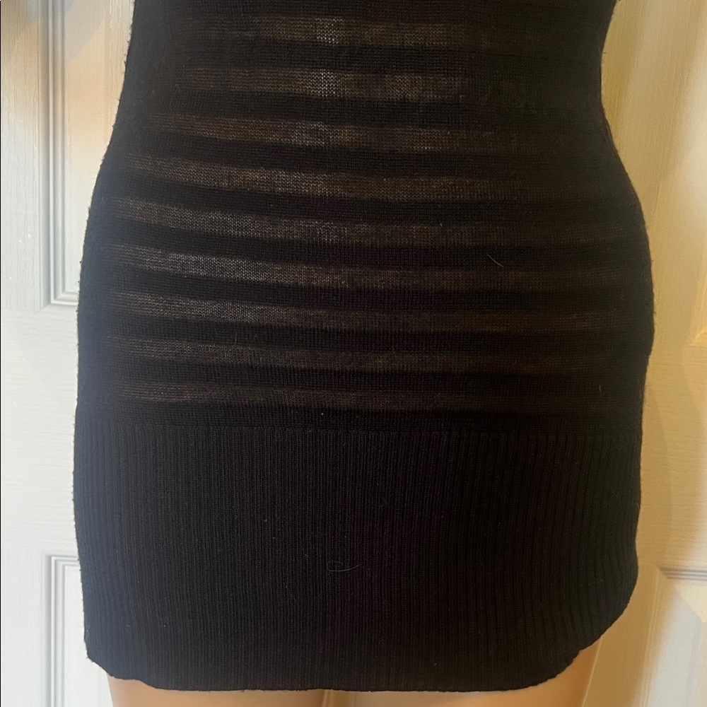 I.N. San Francisco Knit 3/4 sleeve Black Deep plunge Overlay Tunic Med - Picture 5 of 7